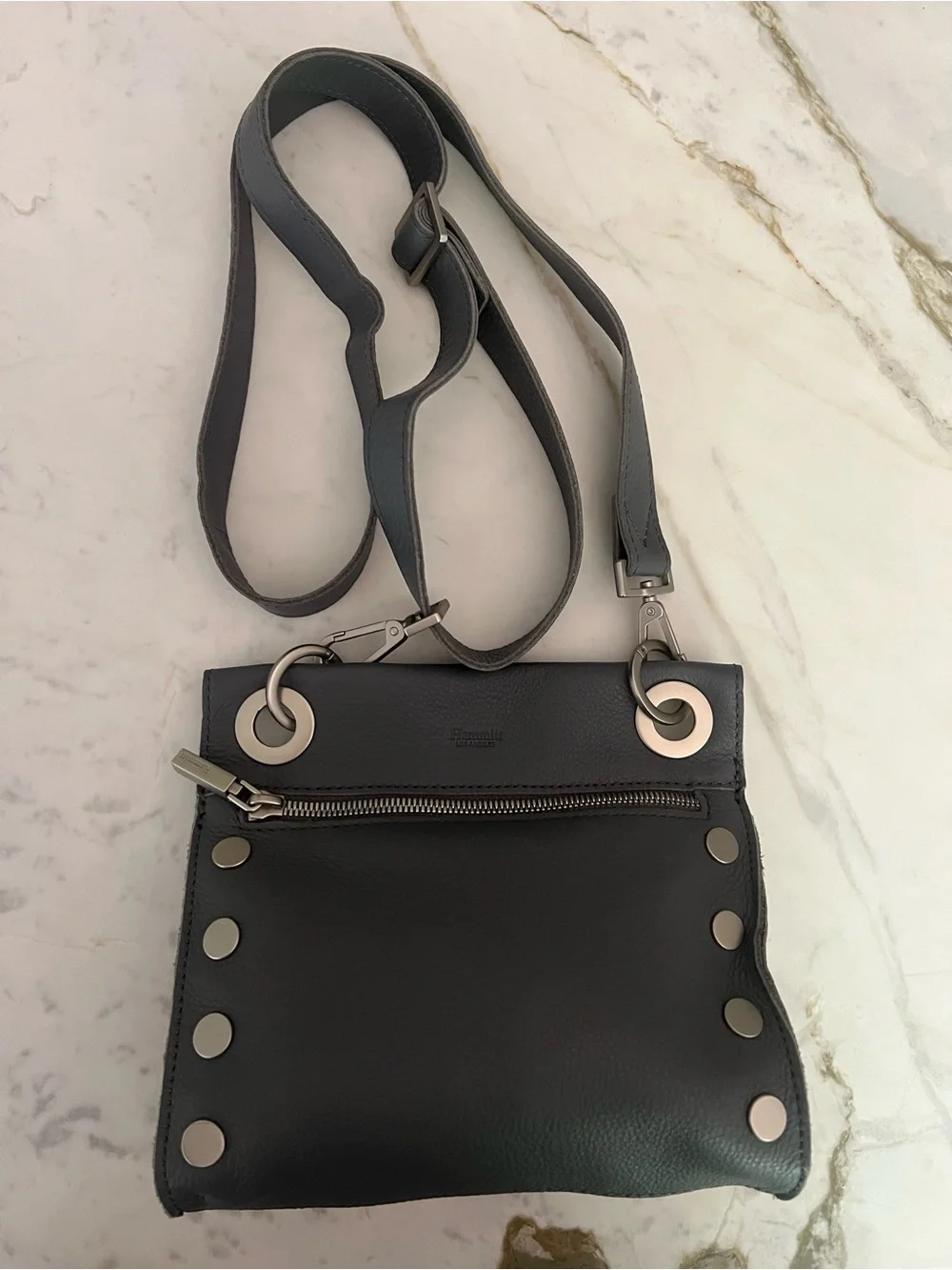Hammitt Tony Small Crossbody Pewter Leather Brushed Silver